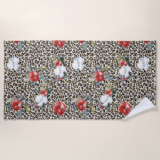 Serviette De Plage Floral Empreinte de léopard d'or (Devant)