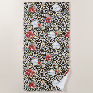 Serviette De Plage Floral Empreinte de léopard d'or