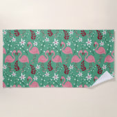 Serviette De Plage Floral flamingo sans couture motif rose vert (Devant)
