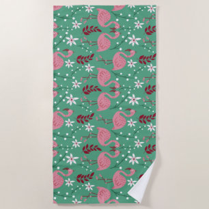 Serviette De Plage Floral flamingo sans couture motif rose vert
