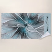 Serviette De Plage Floral Fractal Moderne Fleur Abstrait gris bleu (Devant)