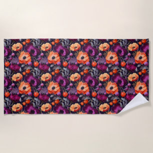 Serviette De Plage Floral Incomparable Avec Fleurs Rouges, Oranges, V