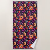 Serviette De Plage Floral Incomparable Avec Fleurs Rouges, Oranges, V (Devant)