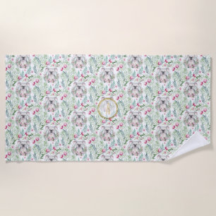 Serviette De Plage Floral KOALA OURS Monogramme Filles Pièce à couche