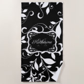 Serviette De Plage Floral noir et blanc (Devant)