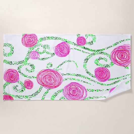 Serviette De Plage Floral rose et vert (Devant)