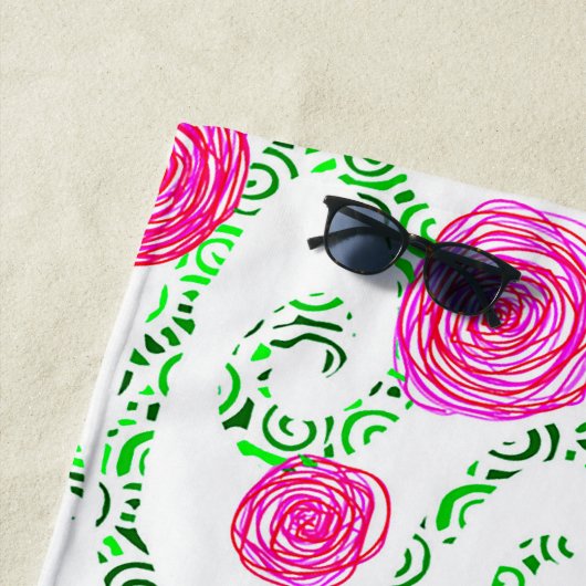 Serviette De Plage Floral rose et vert (En situation)