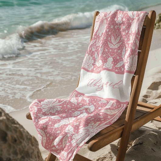 Serviette De Plage Floral rose Personnalisé style William Morris
