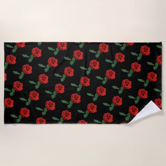 Serviette de plage Floral Rose simple rouge (Devant)