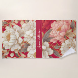 Serviette De Plage Floral rustique vintage élégant rouge