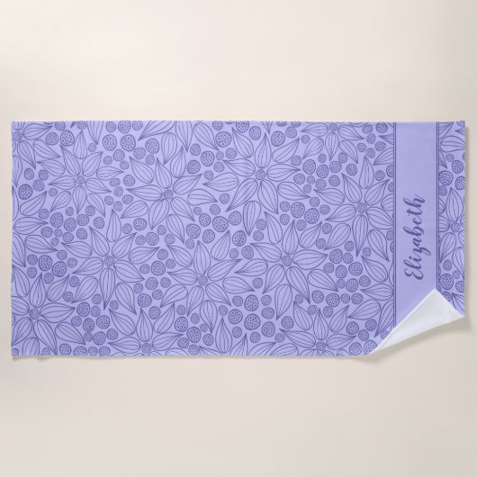 Serviette De Plage Floral violet monogramme (Devant)