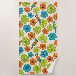 Serviette de plage florale à motif de perroquet tr