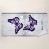 Serviette de plage florale de papillon violet (Devant)