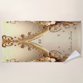 Serviette de plage florale ornée dorée (Devant)