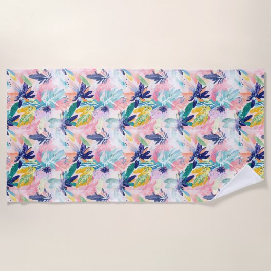 Serviette de plage florale tropicale pastel (Devant)