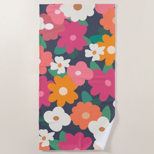 Serviette De Plage Florales Retro Colorées (Devant)