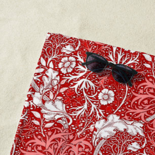 Serviette De Plage Flore d'algues Art nouveau, corail rouge et blanc
