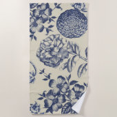 Serviette De Plage Flore d'impression florale de fleurs bleues antiqu (Devant)