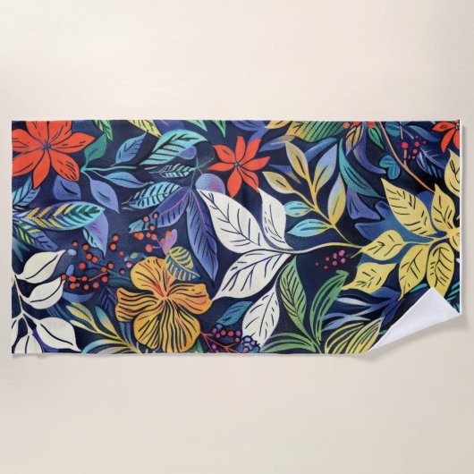 Serviette De Plage Flore énigmatique : Motif unique sur l'art bleu fo (Devant)