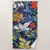 Serviette De Plage Flore énigmatique : Motif unique sur l'art bleu fo (Devant)