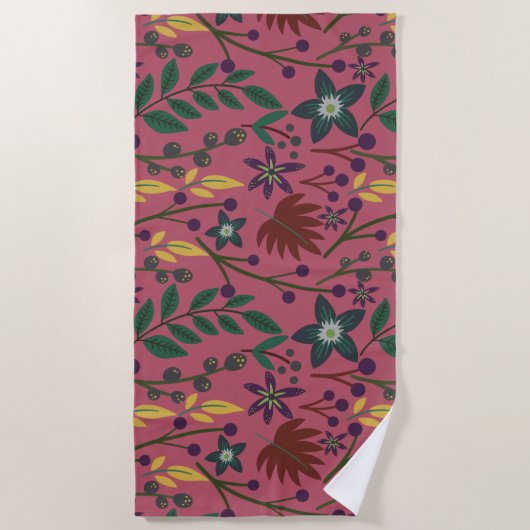 Serviette De Plage Flore sans couture motif fleurs rose feuille branc (Devant)