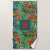 Serviette De Plage Flore tropicale monogramme sur l'impression en osi (Devant)