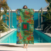 Serviette De Plage Flore tropicale monogramme sur l'impression en osi