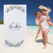Serviette De Plage Flores violet lavande monogramme nom élégant