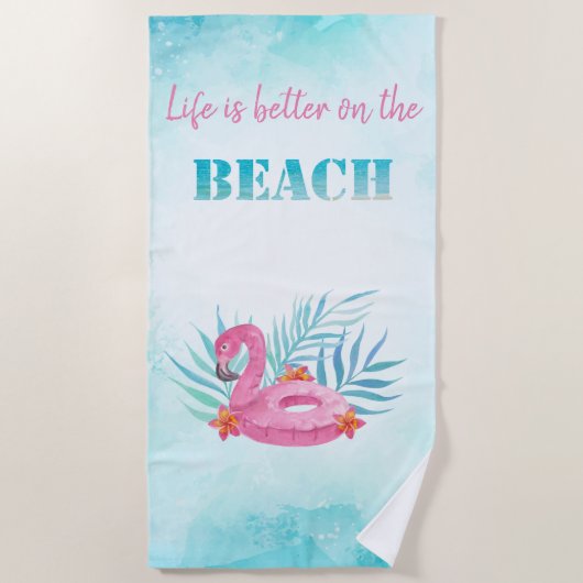 Serviette De Plage Flotteur de piscine flamant rose, Bleu (Devant)