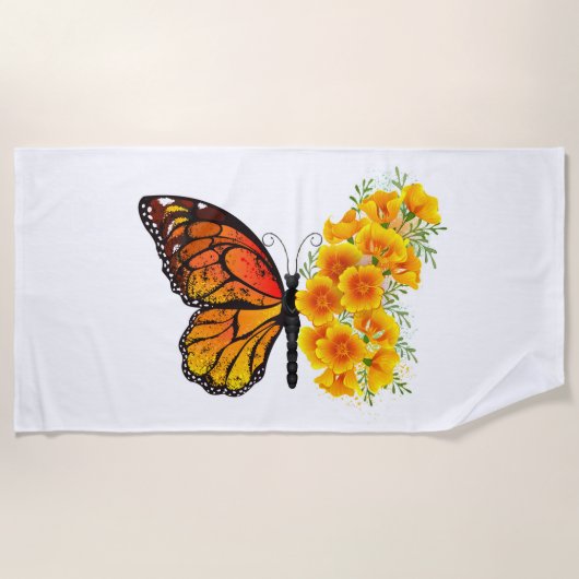 Serviette De Plage Flower Butterfly with Yellow California Poppy (Devant)