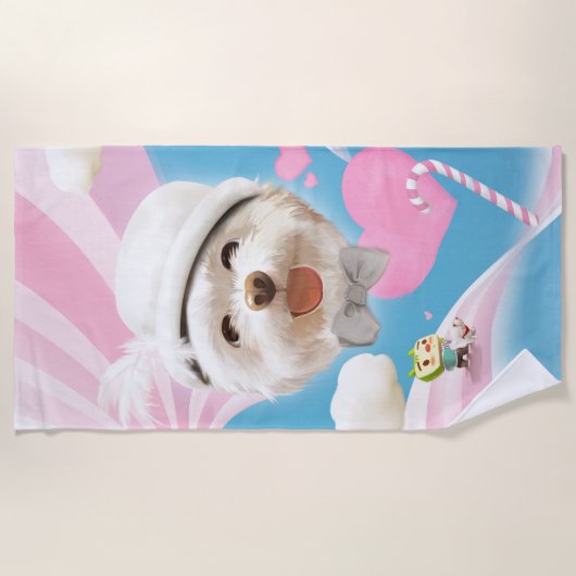 Serviette De Plage Fluffy Dog avec Casquette blanc (Devant)