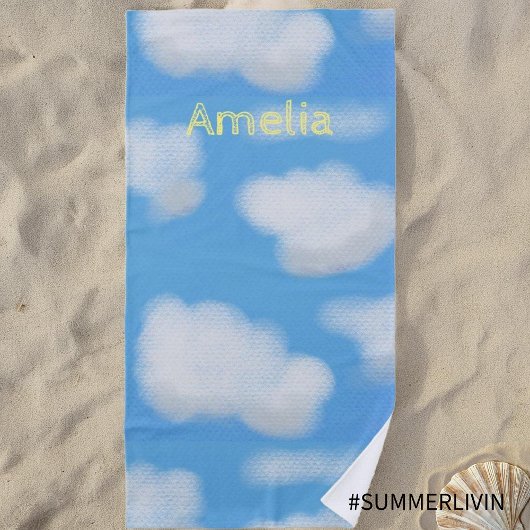 Serviette de plage Fluffy White Clouds personnalis