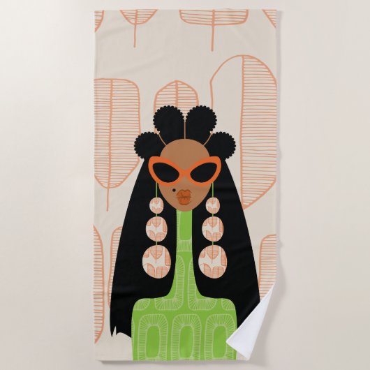 Serviette De Plage Fly Girl Orange et Green Beach Tower (Devant)