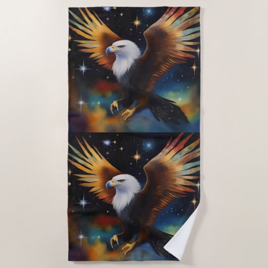 Serviette De Plage Flying Eagle Colorful Cosmic Art, (Devant)