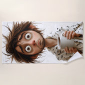 Serviette De Plage Folie du matin : Café d'abord, questions plus tard (Devant)