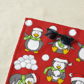 Serviette De Plage Fond de manchots de Noël (En situation)