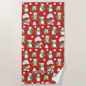 Serviette De Plage Fond de manchots de Noël (Devant)