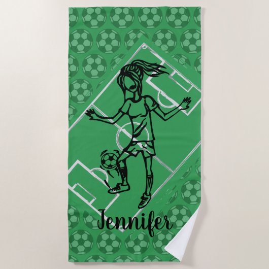 Serviette De Plage Footballeuse Cool personnalisée (Devant)