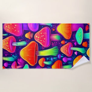 Serviette De Plage Forêt de champignons à lueur de néon