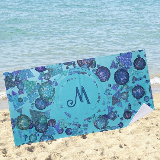 Serviette De Plage Formes géométriques modernes avec monogramme en bl