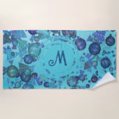 Serviette De Plage Formes géométriques modernes avec monogramme en bl (Devant)