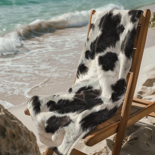 Serviette De Plage Fourrure de vache noire taches blanches