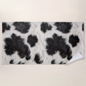 Serviette De Plage Fourrure de vache noire taches blanches (Devant)