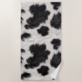 Serviette De Plage Fourrure de vache noire taches blanches (Devant)