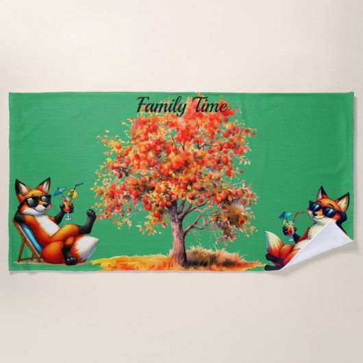 Serviette De Plage Foxes temps famille (Devant)