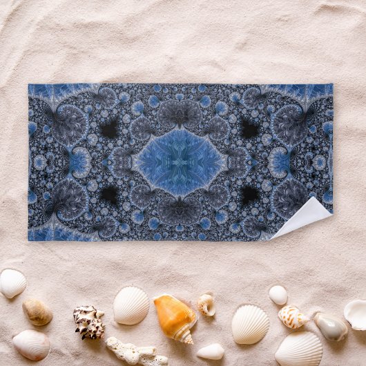 Serviette De Plage Fractale abstraite noire bleue
