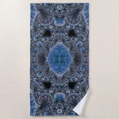 Serviette De Plage Fractale abstraite noire bleue (Devant)