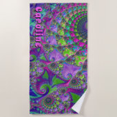 Serviette De Plage Fractale mandala violet vert rose vibrant (Devant)