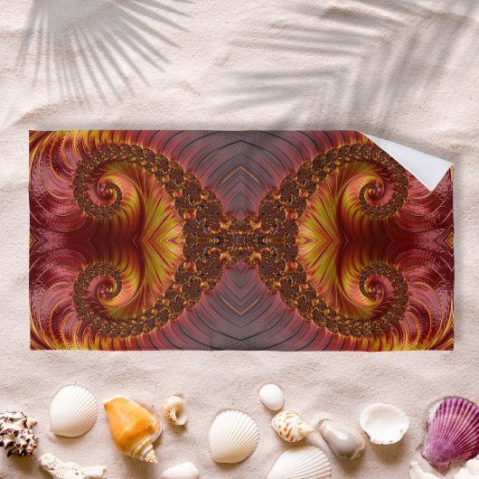 Serviette De Plage Fractale Rouge Feu Abstraite
