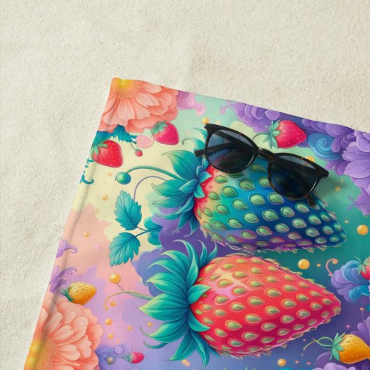 Serviette De Plage Fraise colorée (En situation)